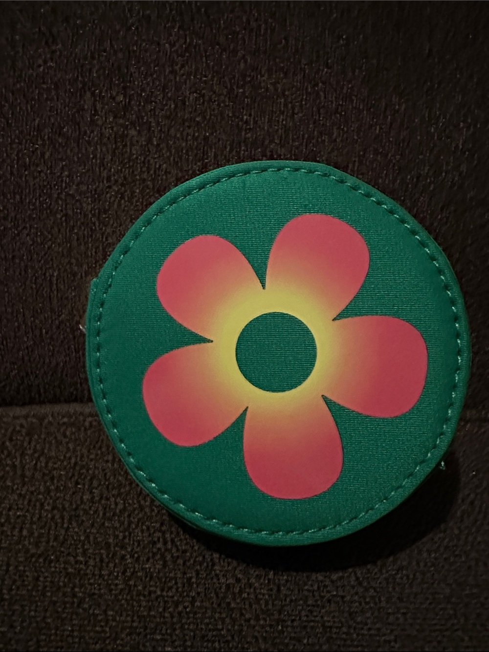 Marc Jacobs Green Round Coin Purse & Bag charm w/ Pink Gradient Flower. L 3.25”.